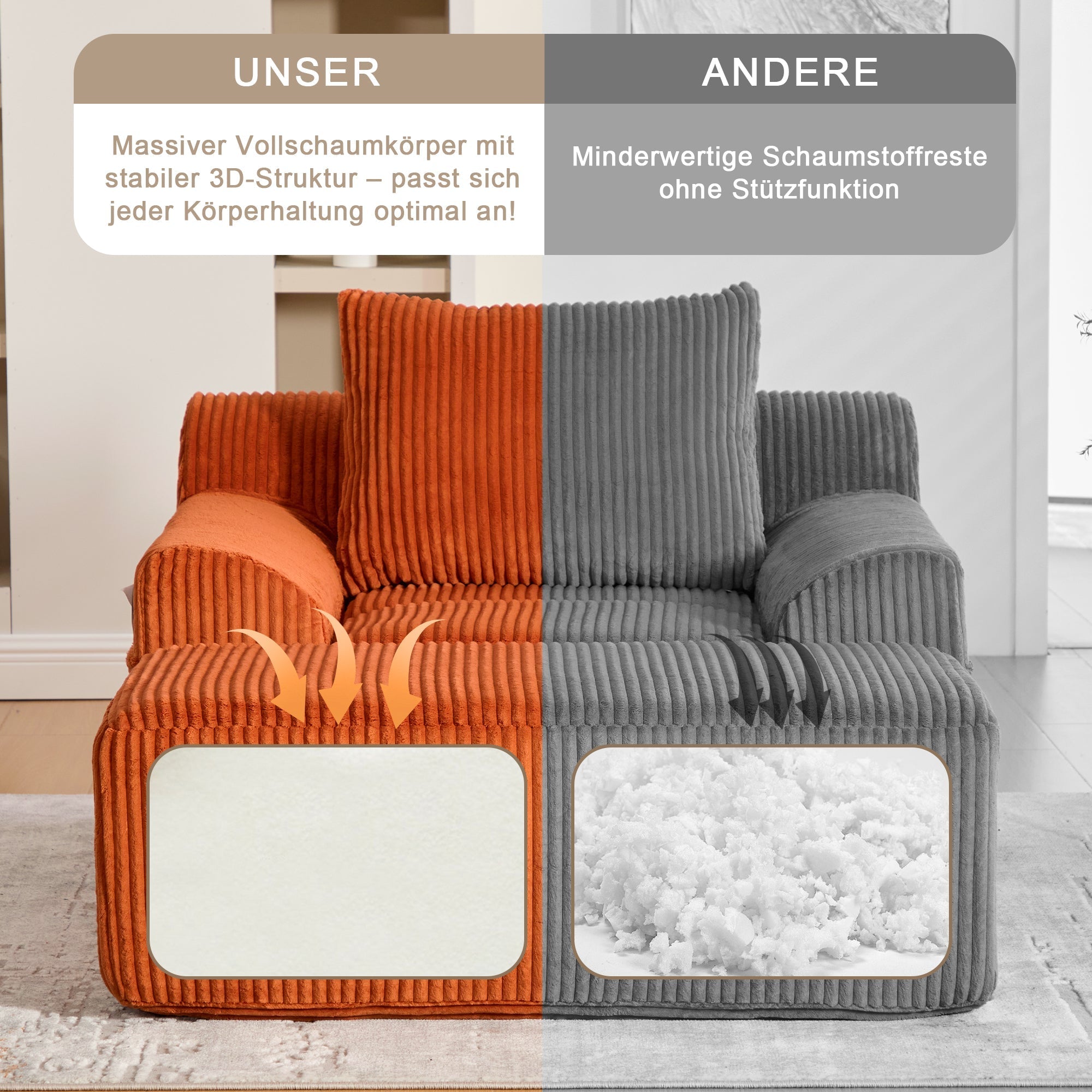 Oversized Sofa Chair Corduroy Reading Deep Seat No Assembly Required