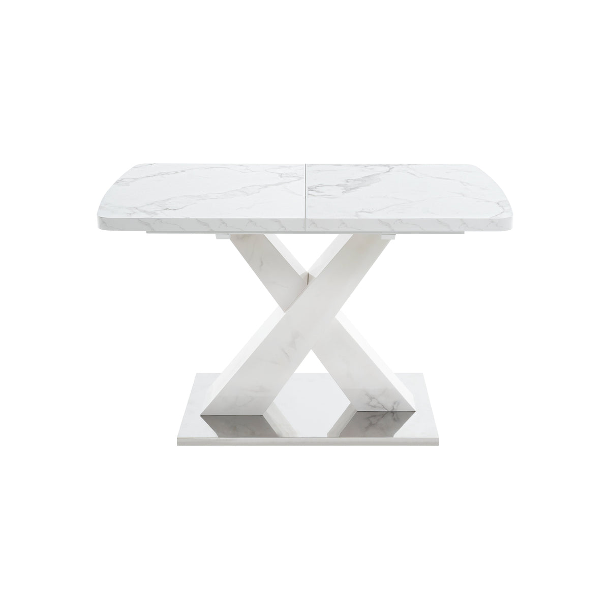 Dining Table 120-160CM Stretchable Modern Rectangle Marble Top, White/MDF/Metal Base
