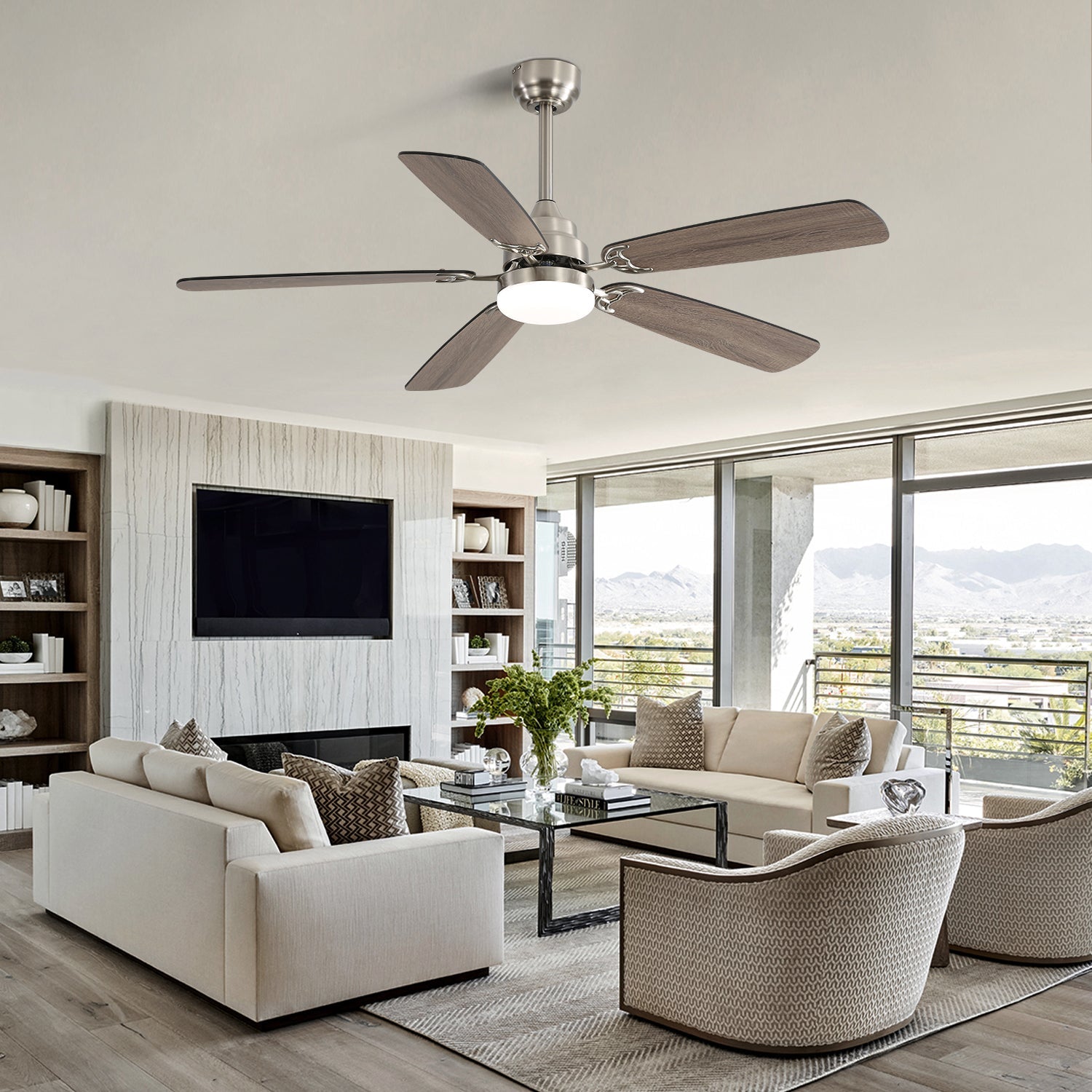 Classic Ceiling Fan, 52-inch LED Light, 6 Speed, 5 Blades, Remote Control, DC Motor