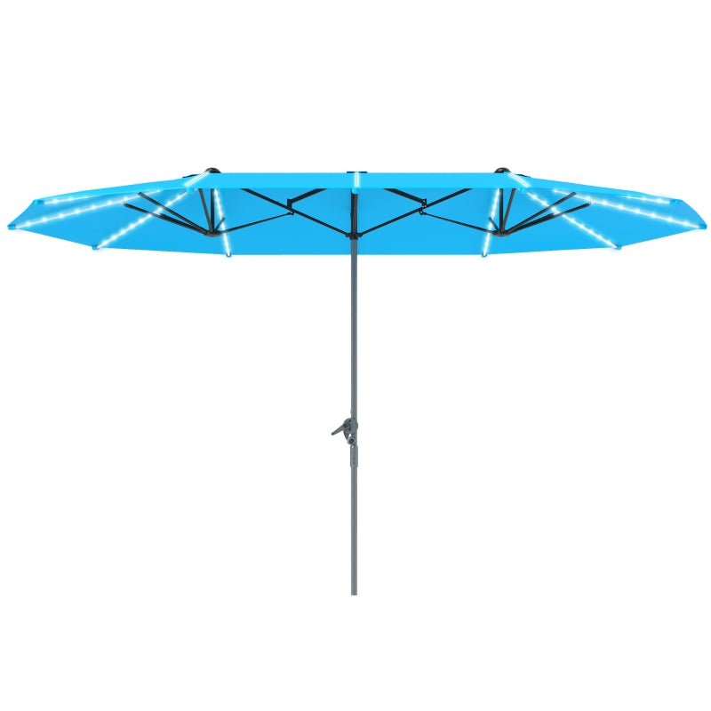 Doppel-Sonnenschirm, Solar-LED-Beleuchtung, UV 50+, Aluminium, Blau