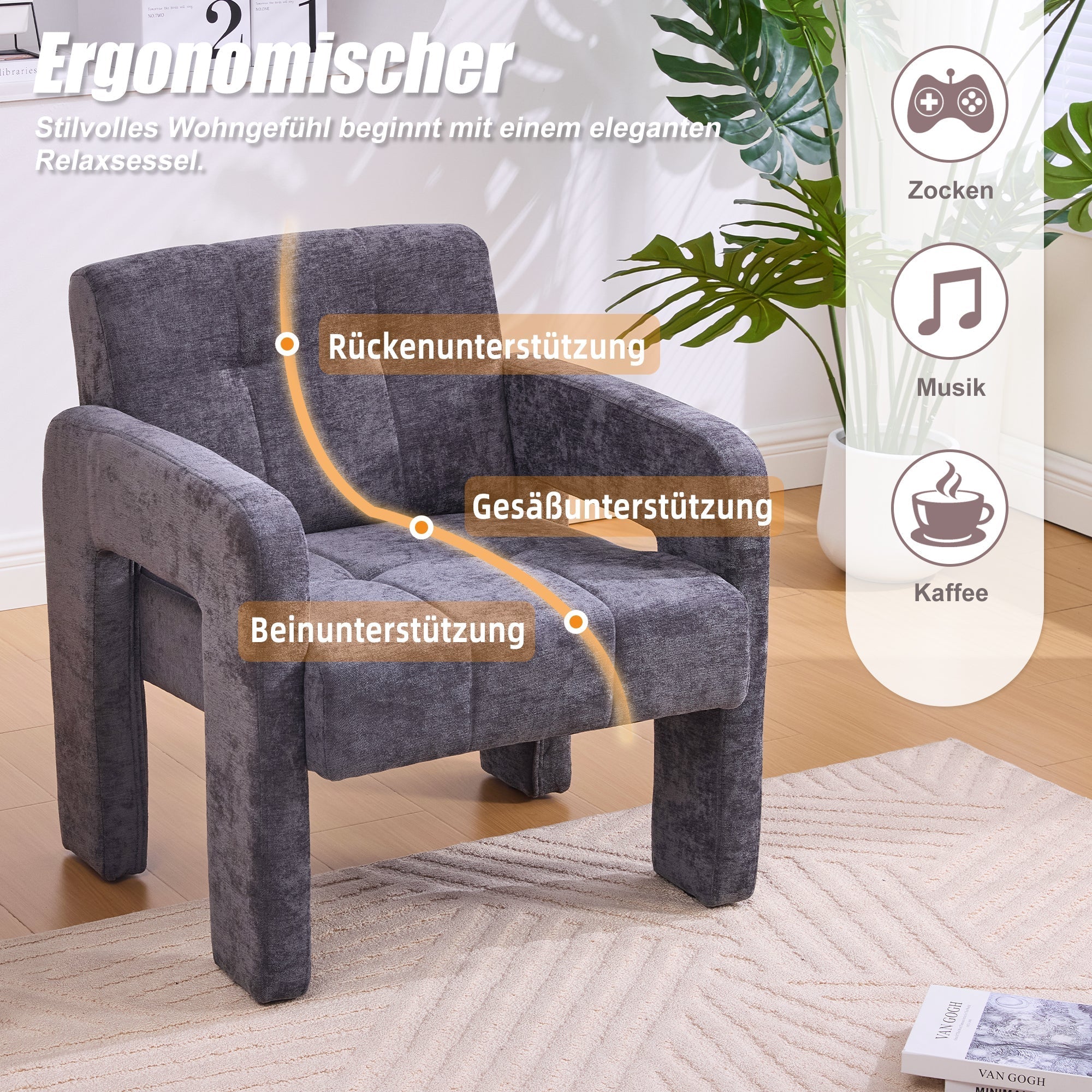 Single Armchair Modern Minimalist Padded Nordic Style - Upholstered