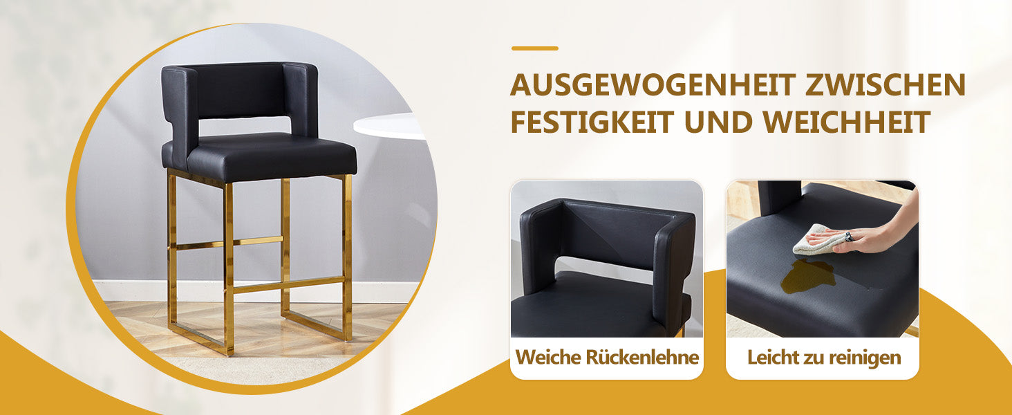 Bar Stools Set of 2 Nordic Square Gold Metal Legs - Black