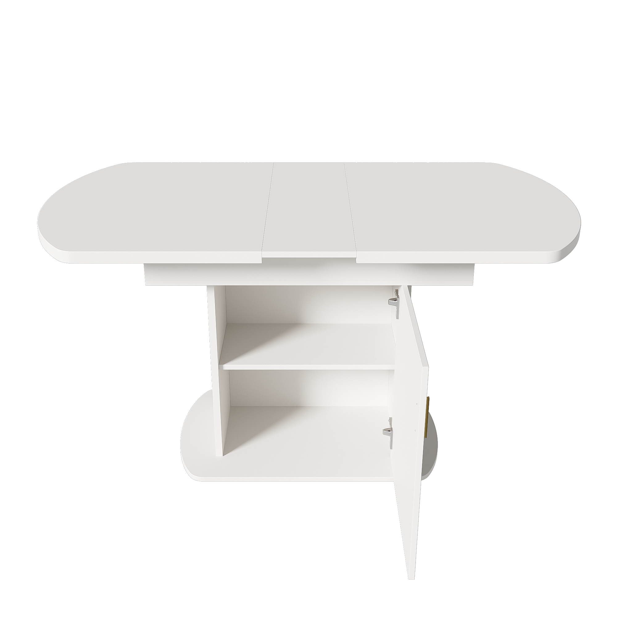 Dining Table Extendable Oval Storage White + Gold Handle