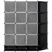DIY Wardrobe Shelving System, 16 Compartments, 2 Rods, Black