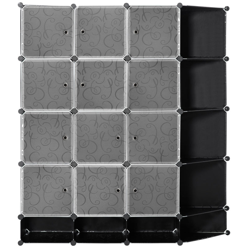 DIY Wardrobe Shelving System, 16 Compartments, 2 Rods, Black