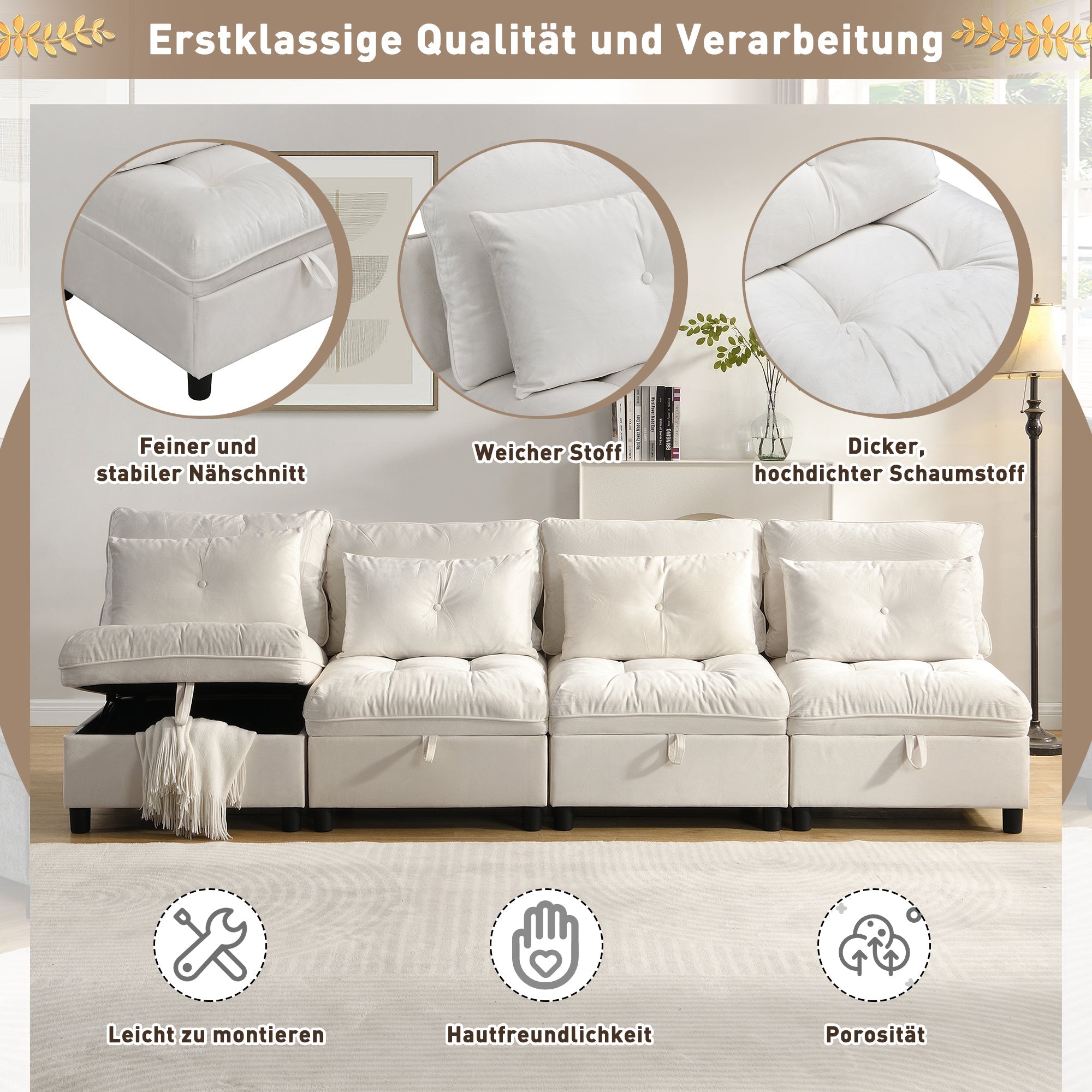 Cloud Modular Sofa 4-Seater Separable Sofa Bed Storage Chenille