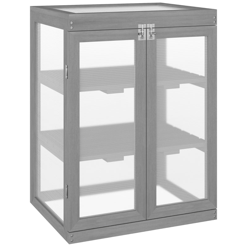 3-Tier Wood Greenhouse Cold Frame with Storage Shelf, Polycarbonate, Dark Grey