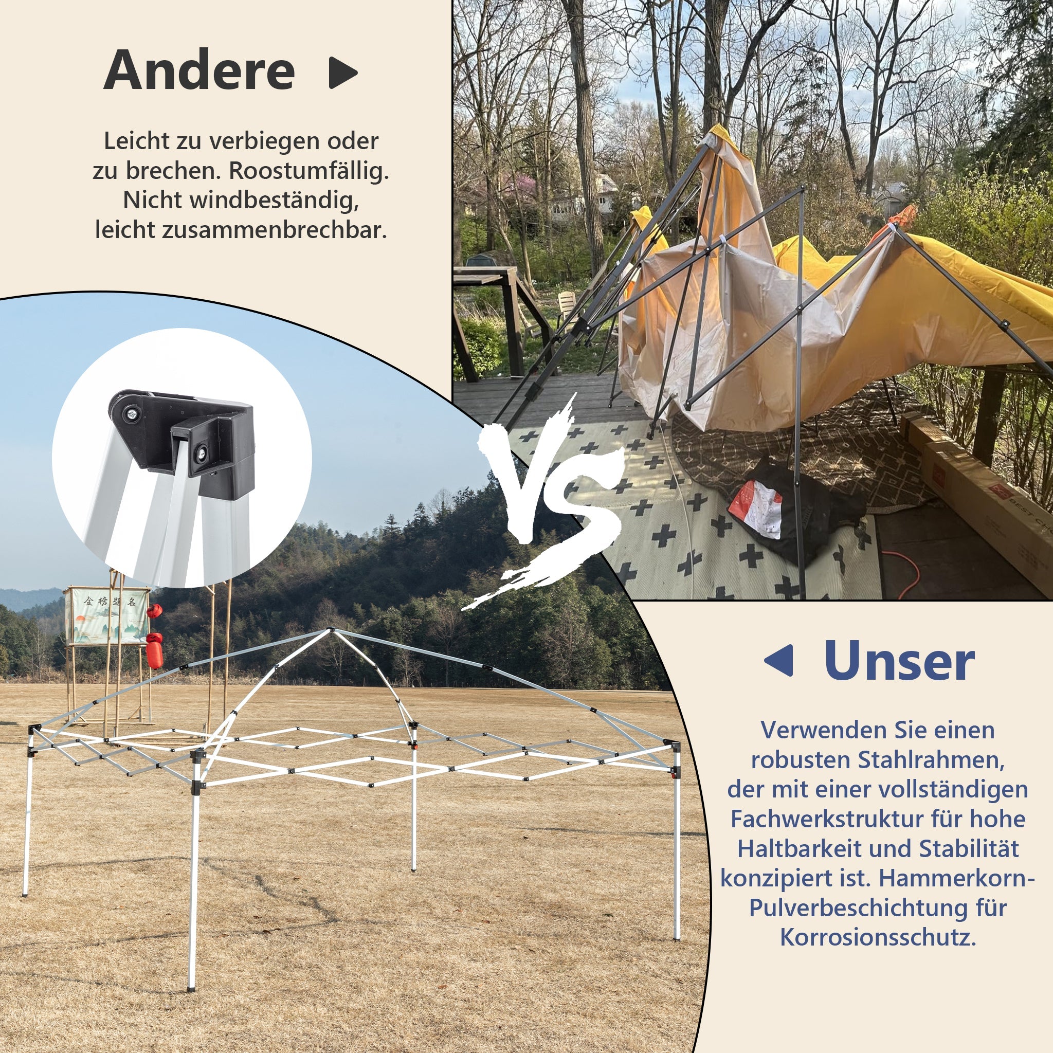 Gazebo 3x3m, 4 Side Walls, 3-Way Height Adjustable, Folding, Blue