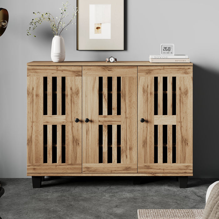 Side Cabinet, 120x32x92cm 3-Door with 8 Storage Compartments for Living Room, Bedroom, Office, Entryway