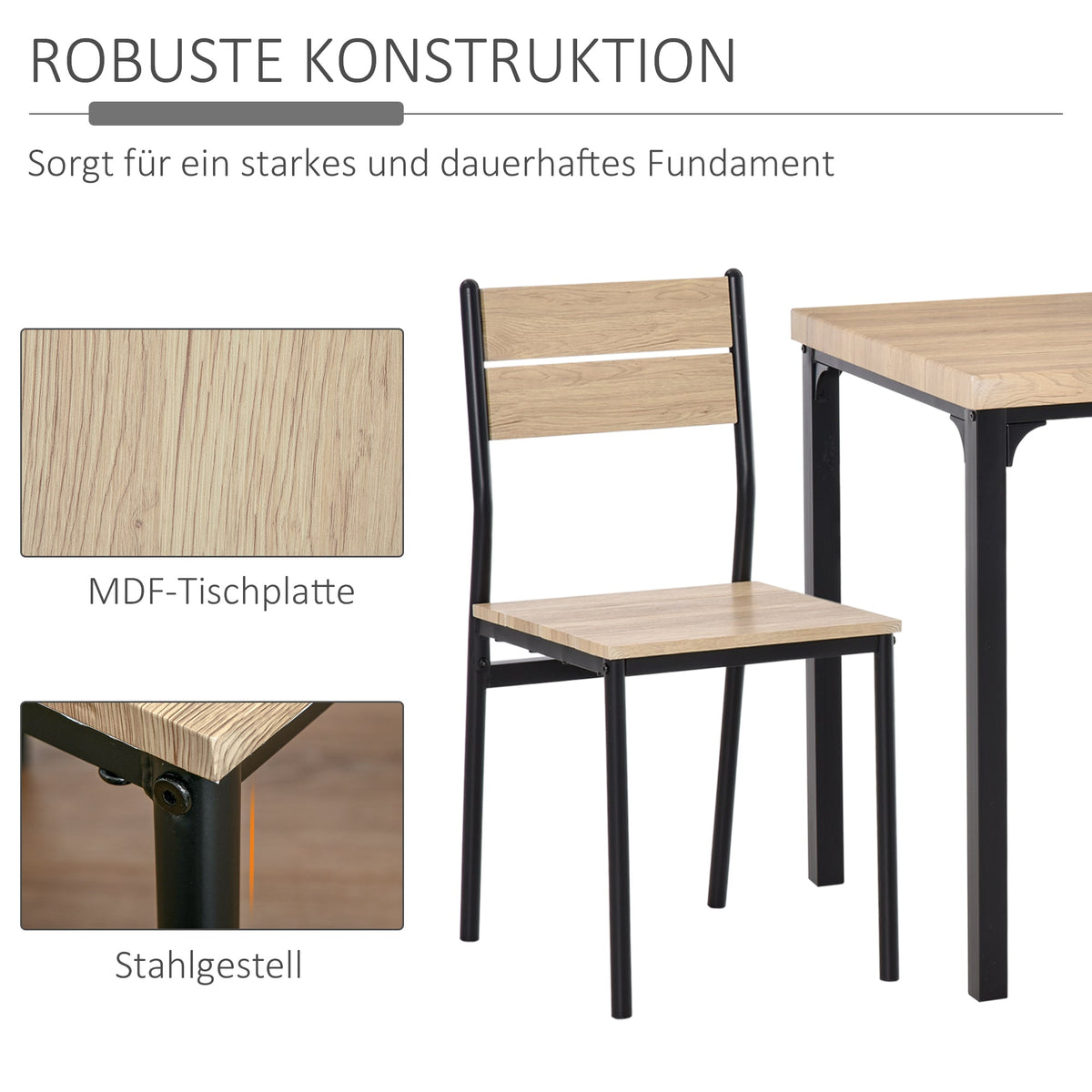 Dining Table Set, 3-Piece 1 Table 2 Chairs, Natural Wood Grain/Black