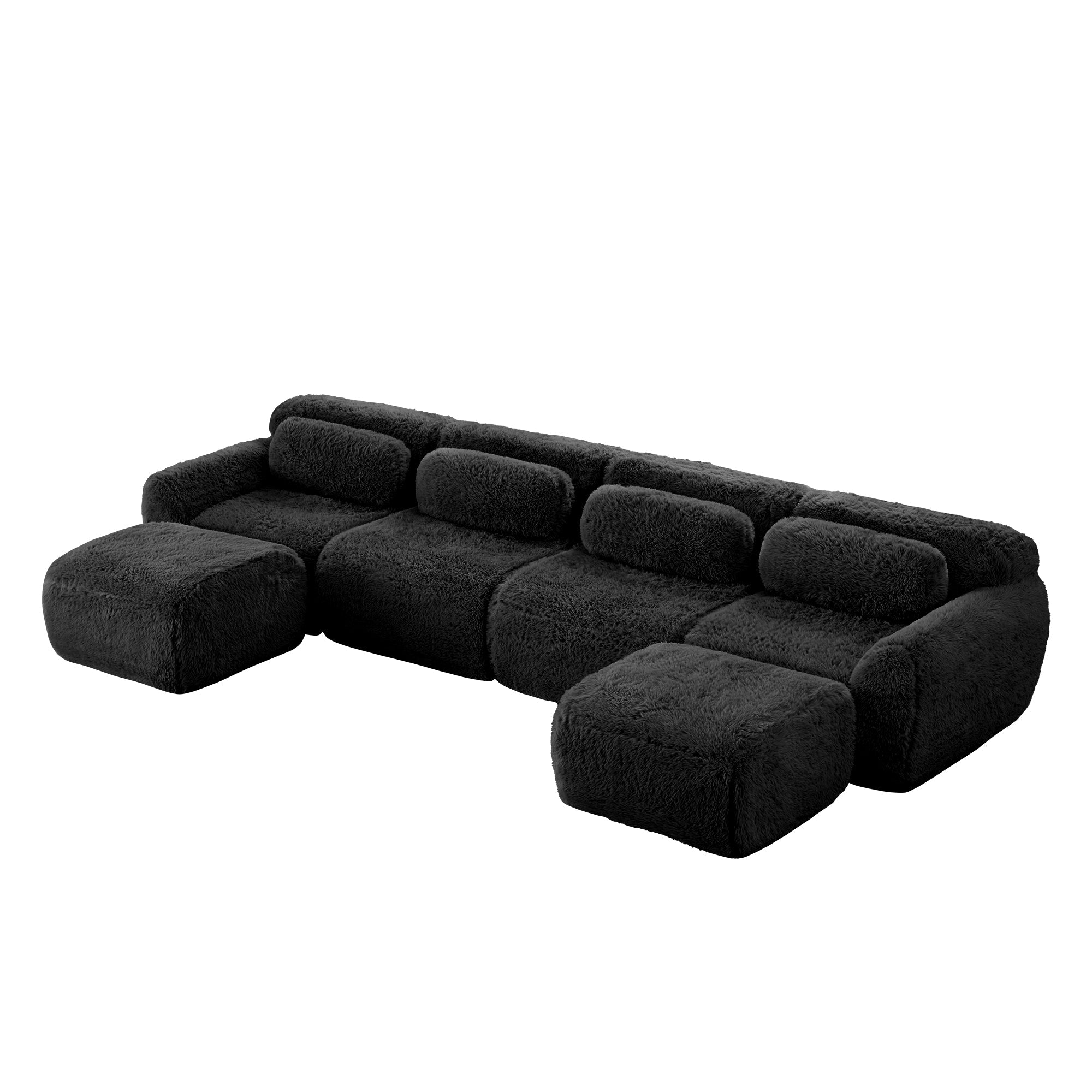 U-shaped Modular Sofa Freely Combinable No Assembly - Plush Black