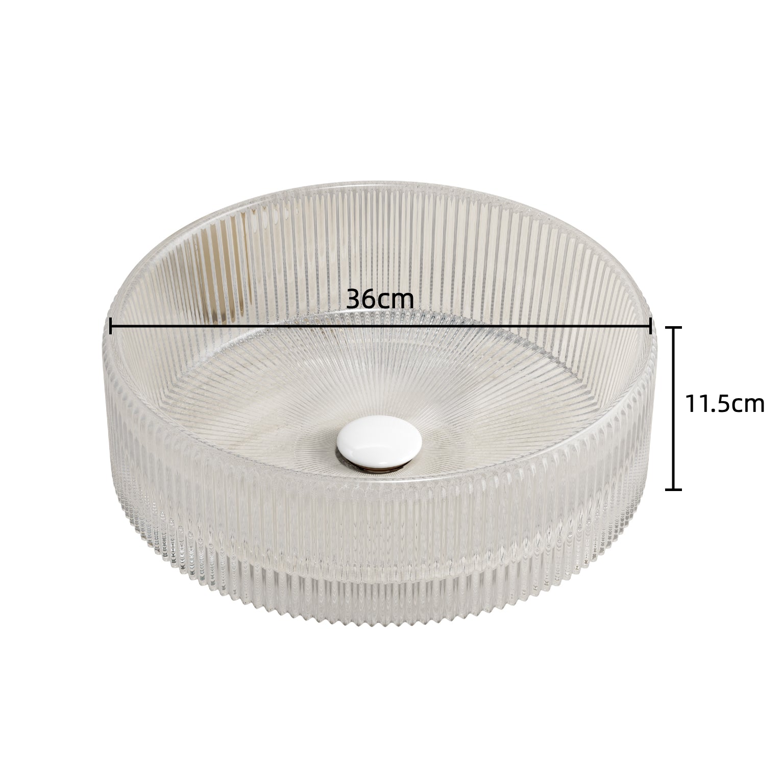 36cm Washbasin, Round Countertop Sink without Tap, Crystal Glass Transparent