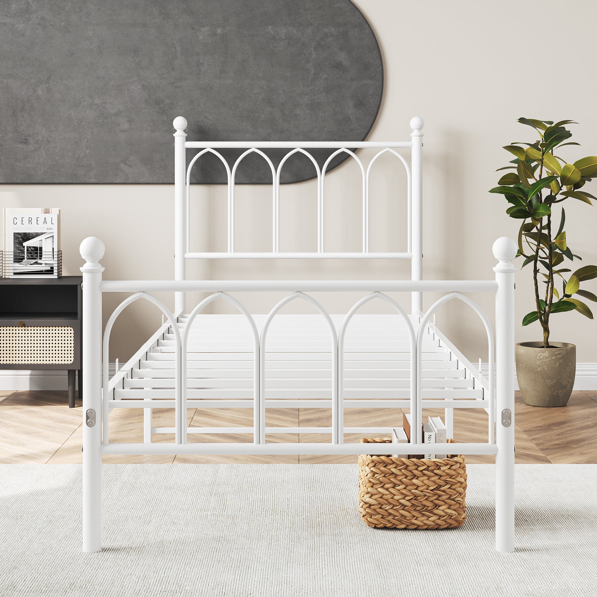 Metal Bed Frame 90x200cm Vintage Headboard Footboard Under-Bed Storage - Steel