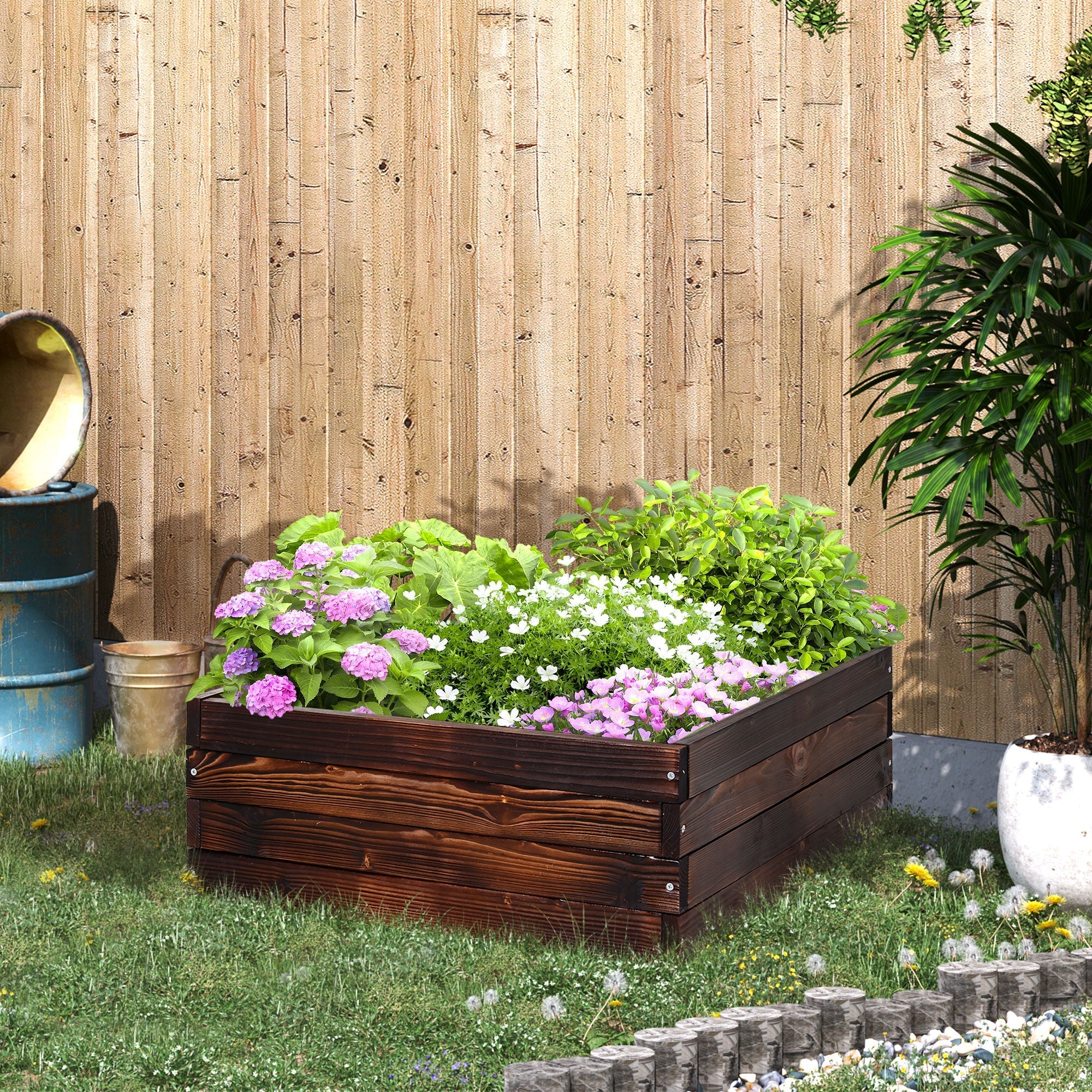 Raised Bed Planter Box, Vegetable Herb Solid Wood, Dark Brown
