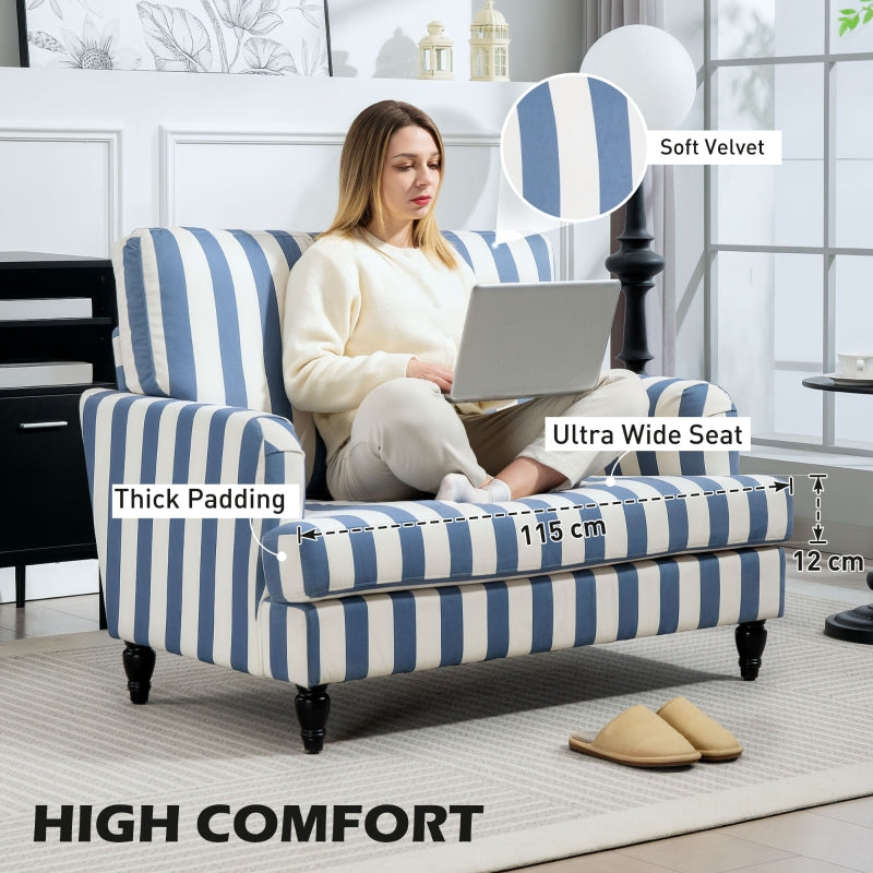 Modern Cuddle Chair, Velvet Single Sofa Armchair, Blue and White