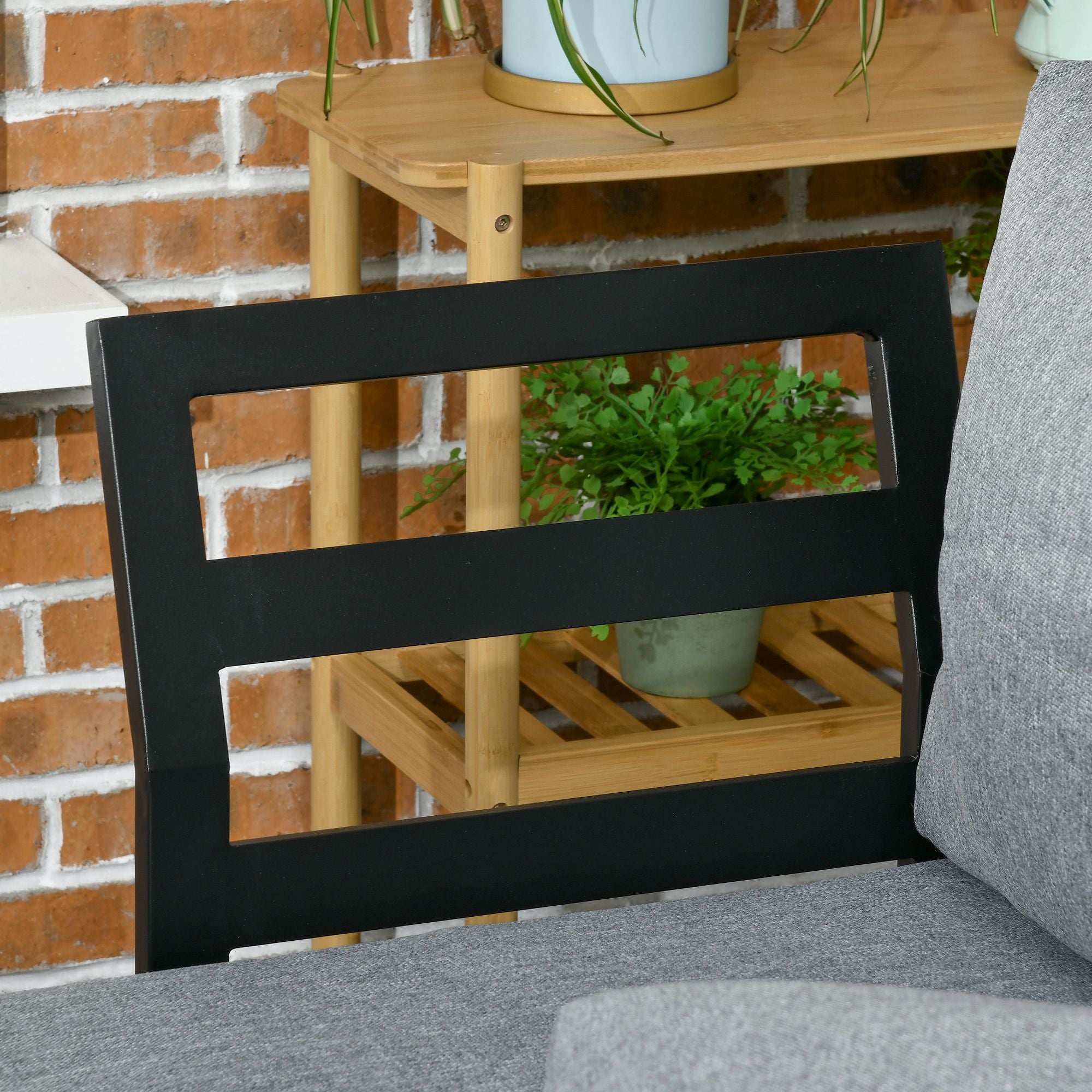 3 Pieces Patio Furniture Set Outdoor Sofa Conversation with Padded Cushions and Wood Grain Table, Dark Grey