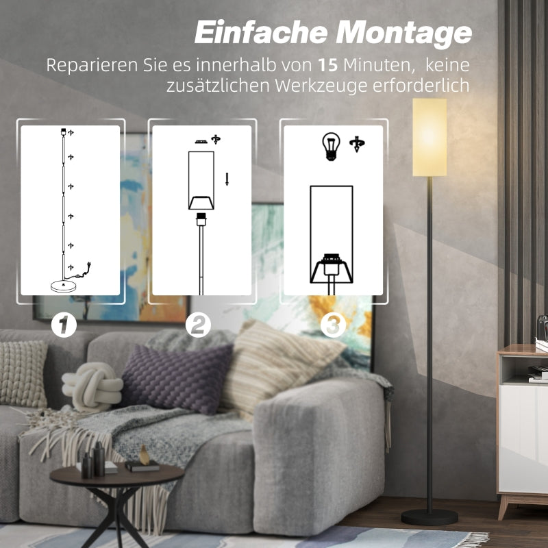 Floor lamp with fabric lampshade E27 socket foot switch, black