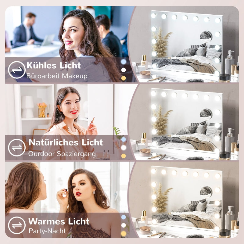 LED Kosmetikspiegel, 3 Lichtmodi, dimmbar, USB, Weiß
