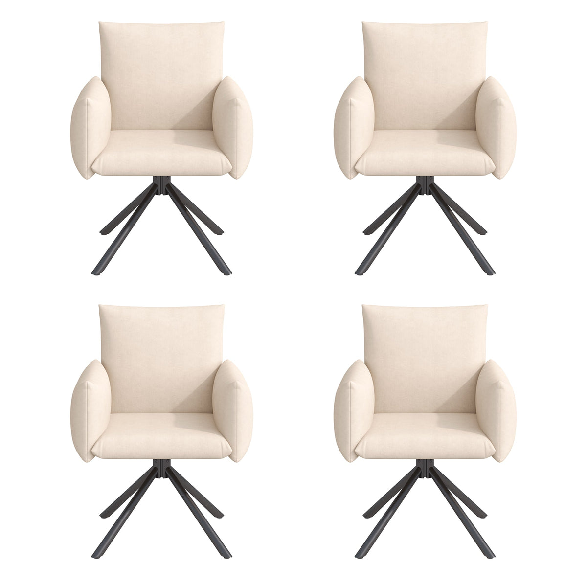 Dining Chairs Set of 4 Upholstered Swivel 360° Lumbar Support - Velvet Beige