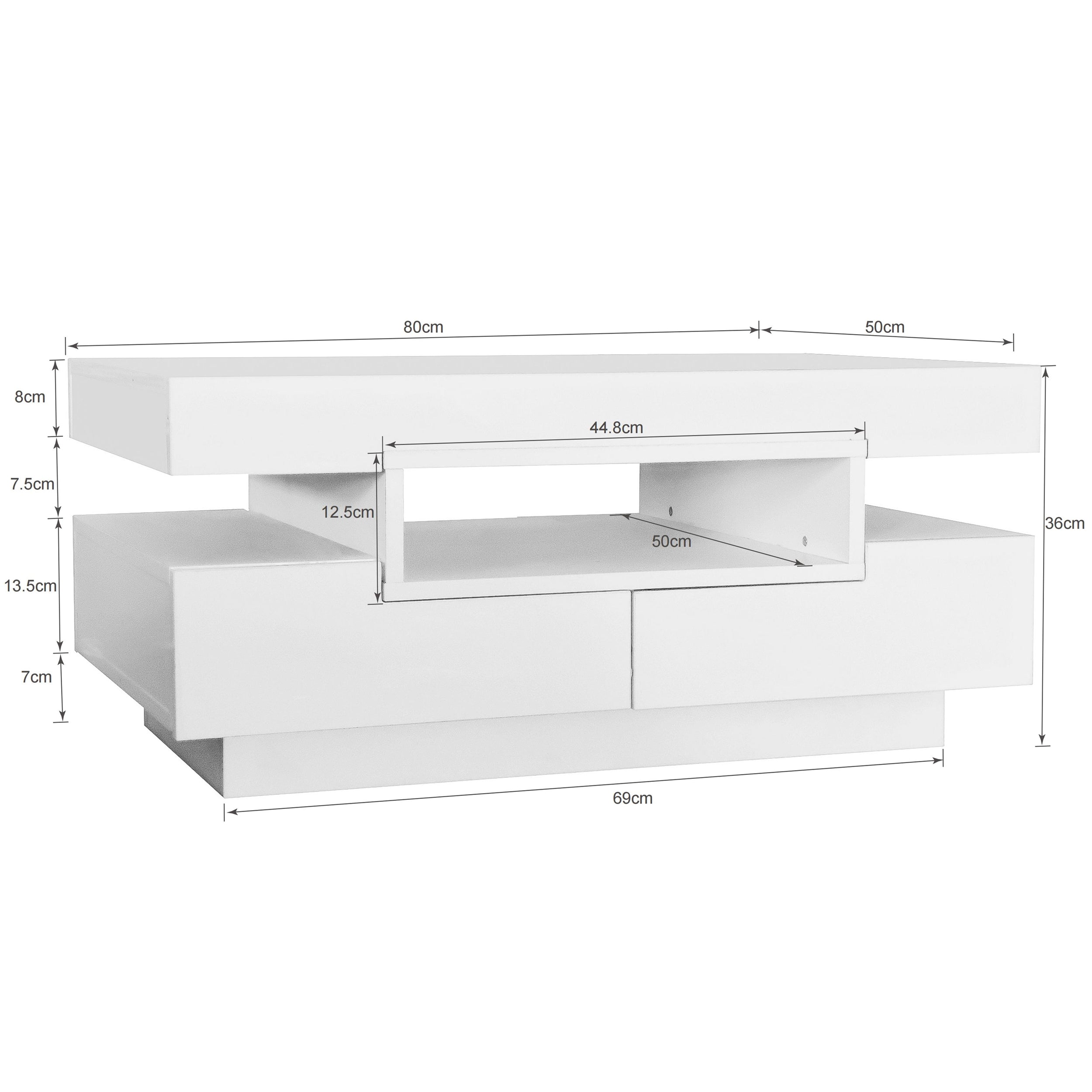 Coffee Table, High-Gloss, LED Light, Four Drawers, Large Storage