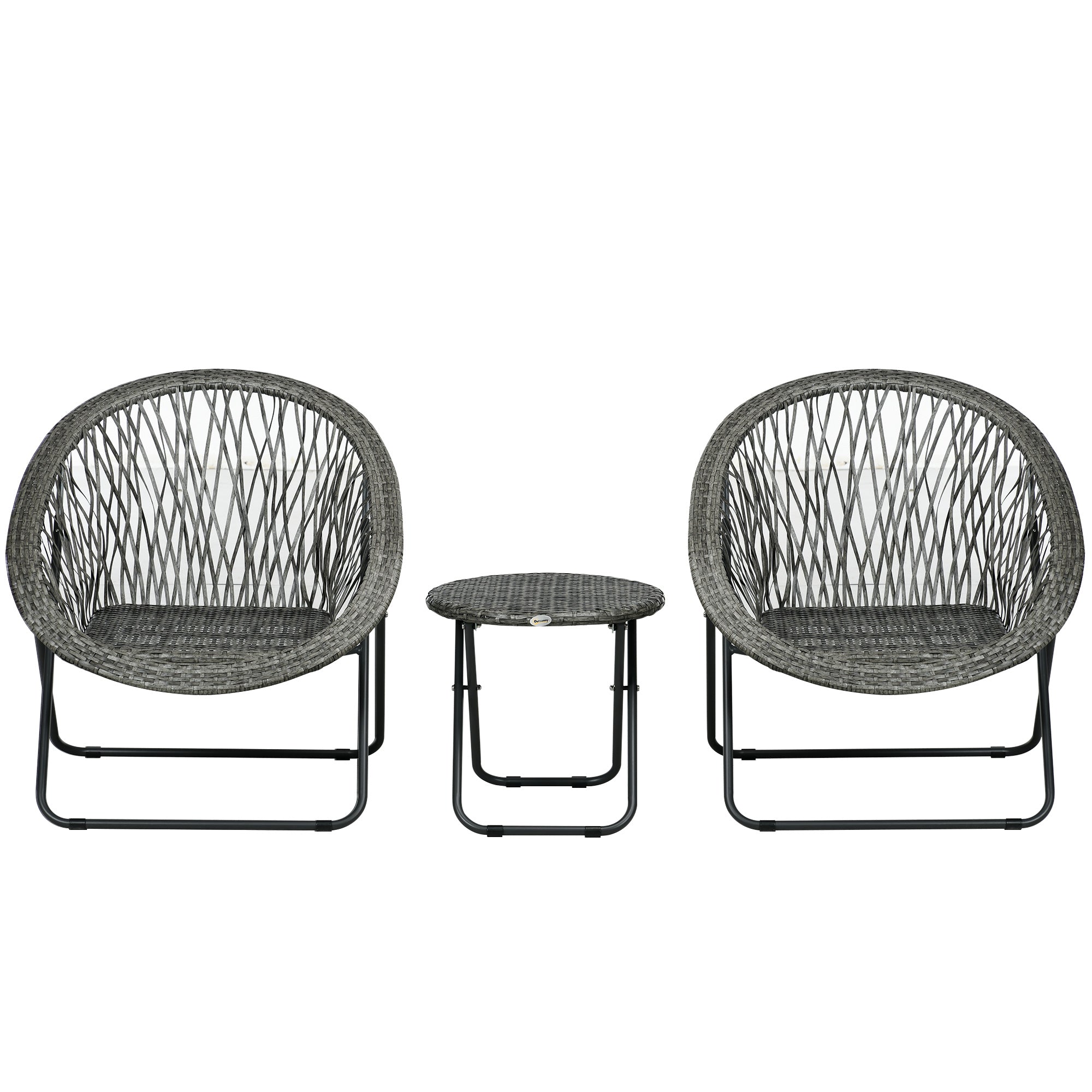 Folding Garden Furniture Balcony Set Coffee Table 2 Chairs, Steel Grey