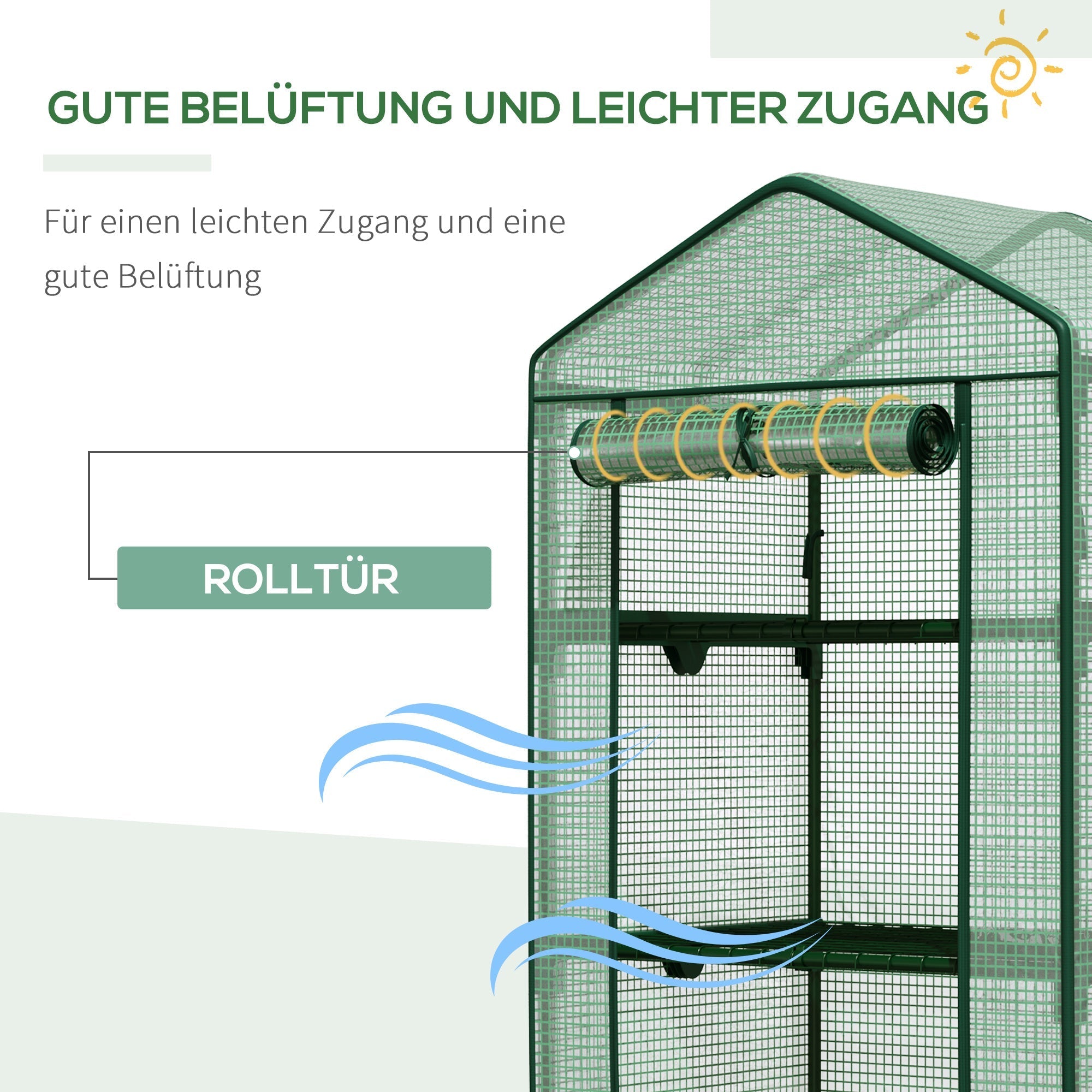 Outsunny Mini Greenhouse with 3 Shelves and Roll-Up Door, 69 x 49 x 125 cm, Green Foil