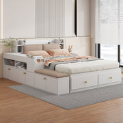 Combo Bed 140*200cm, Storage Headboard with Drawers & Sofa Bench, Solid Wood White