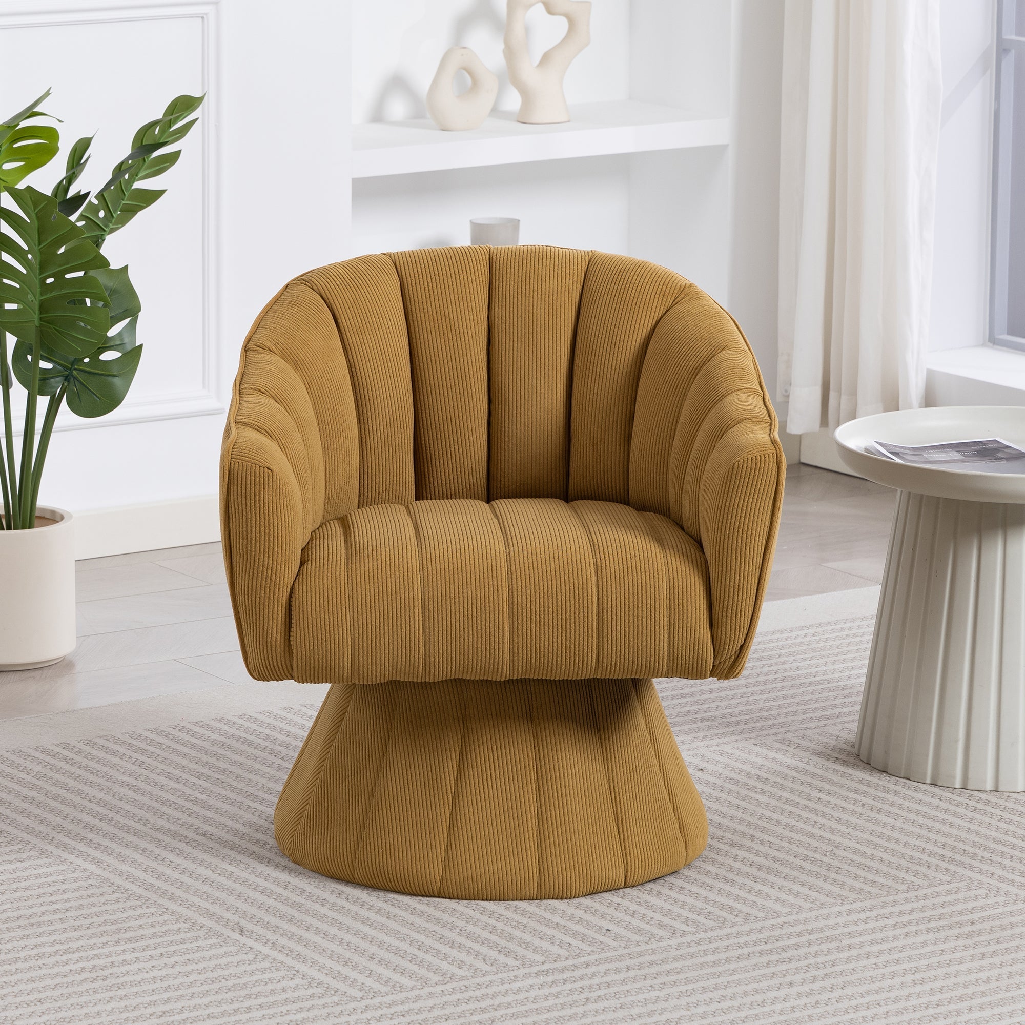 360° Swivel Chair with Ergonomic Cushions and Wraparound Armrests, Mustard Yellow
