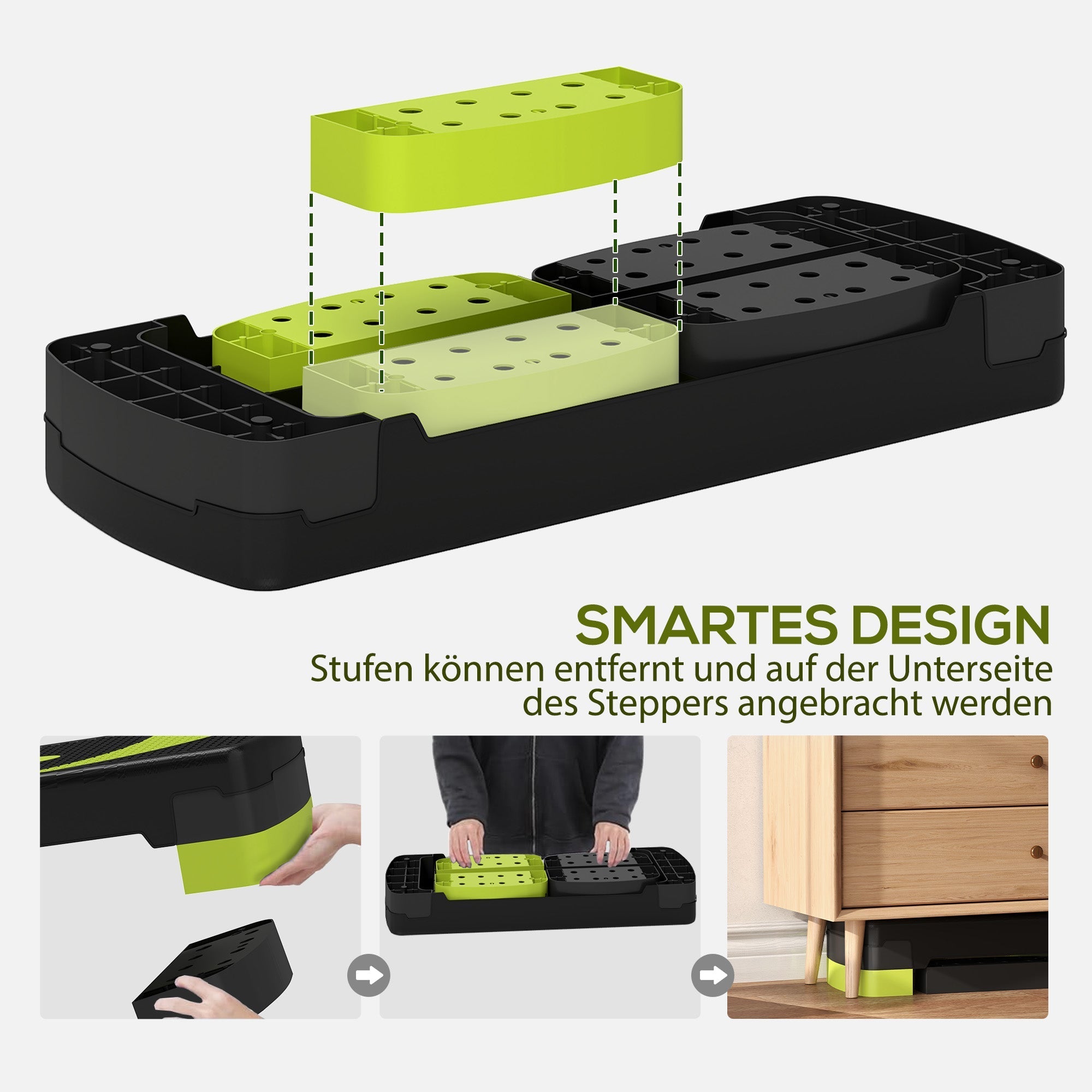 Step Board Aerobic Stepper, Adjustable 3 Levels, 150 kg, Green