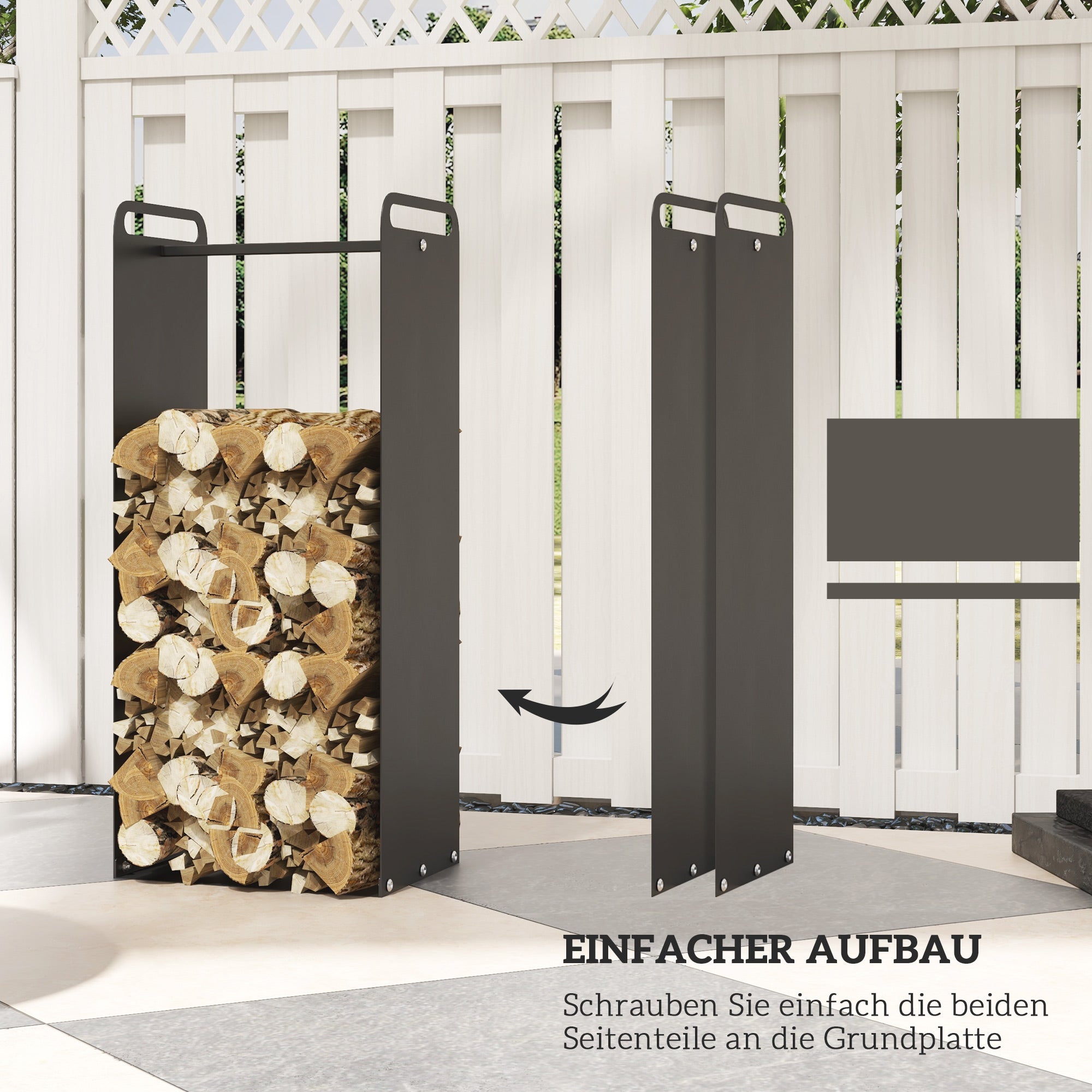 Firewood Rack 36x30x90cm Handles Indoor/Outdoor 30kg Load, Steel Black