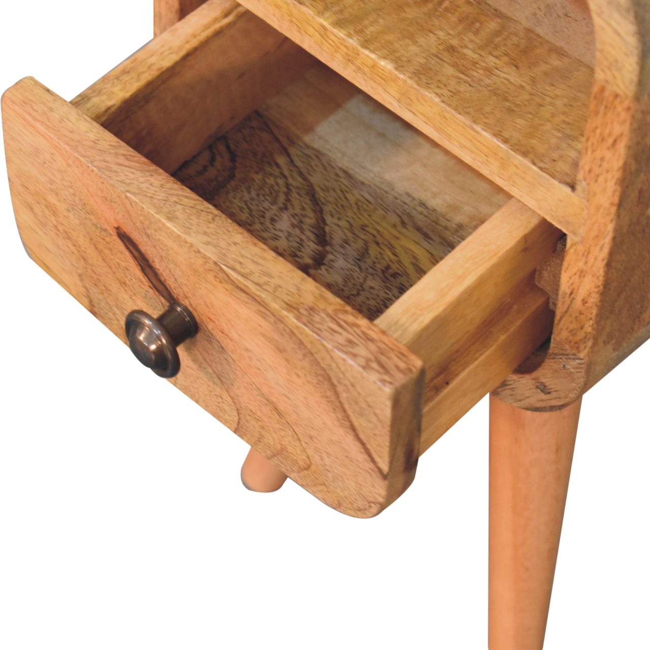Solid Wood Bedside, Extra Mini Curved 1 Drawer Open Slot, Oak-ish Brown