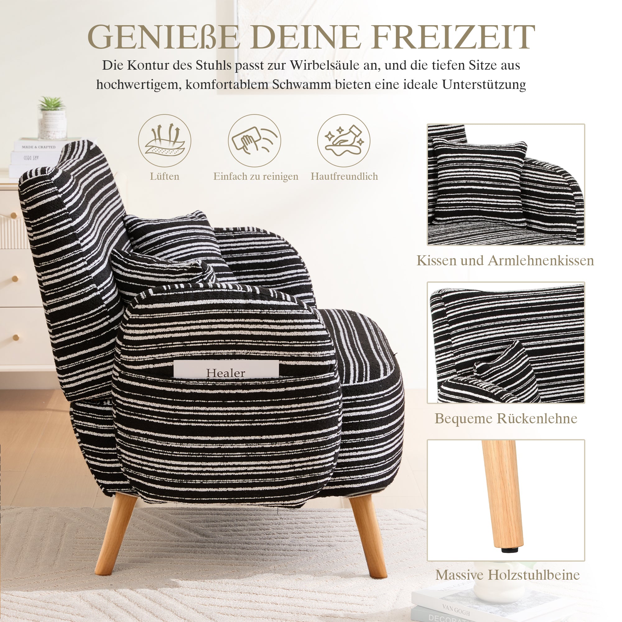 Modern Two-Seater Sofa with Armrest Cushions and Storage Bag, Boucle