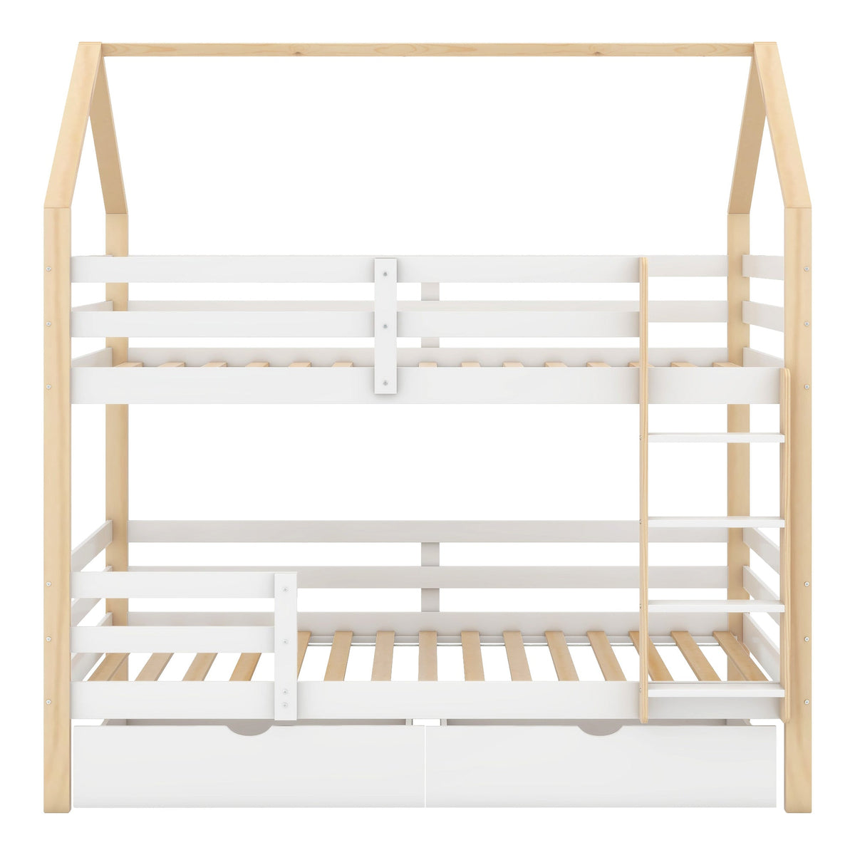 Children's House Bed 90x200cm with Large Drawers Pine Wood white+wood color