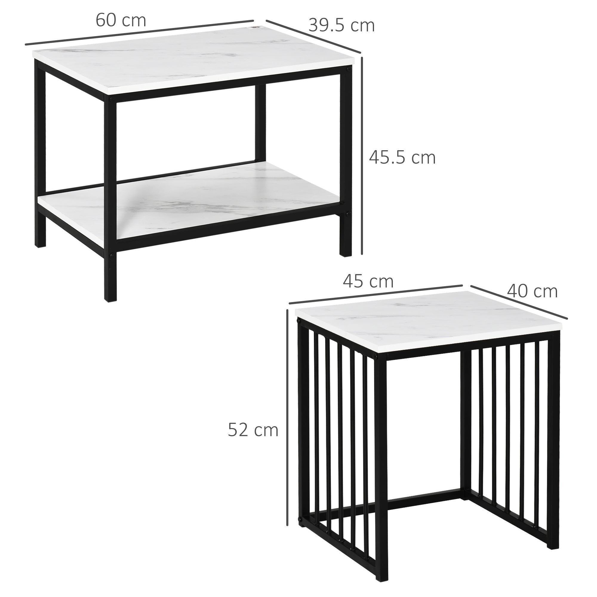 Coffee Table Set of 2 Nesting Modern Marble Look, Steel