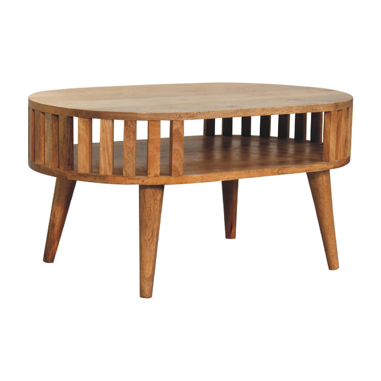 Ariella Coffee Table with Shelf for Small Spaces, Solid Wood Brown