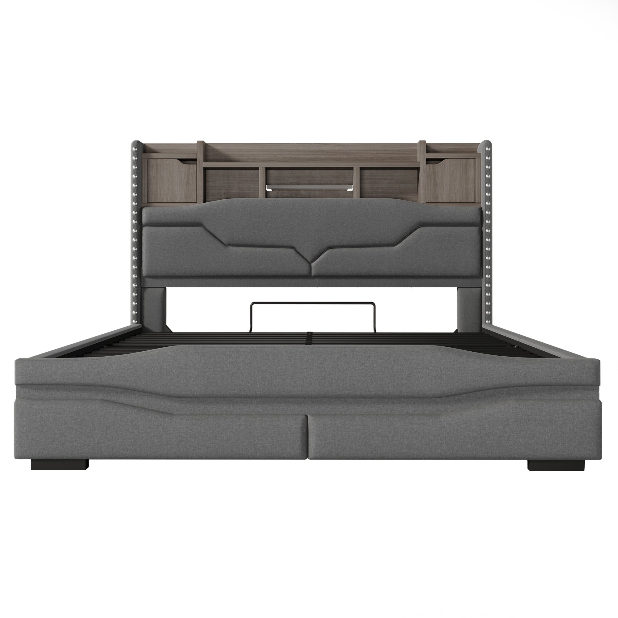 Upholstered Bed 160x200cm Hydraulic Storage LED USB-C Headboard Grey