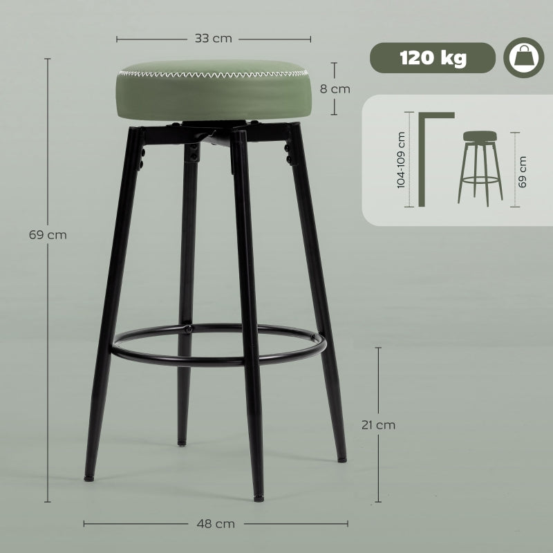 Set of Two Bar Stools Faux Leather Green/Black