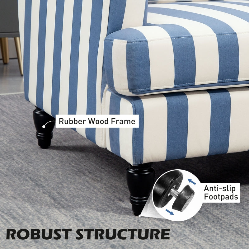 Modern Cuddle Chair, Velvet Single Sofa Armchair, Blue and White