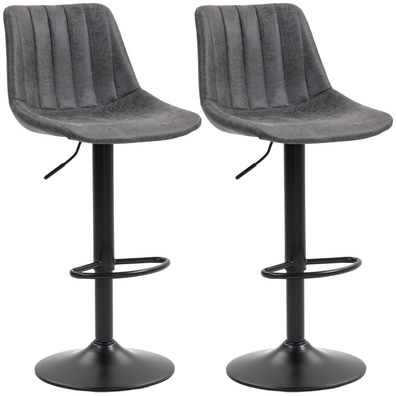 Set of 2 Tub Bar Stools Leathaire Charcoal Grey