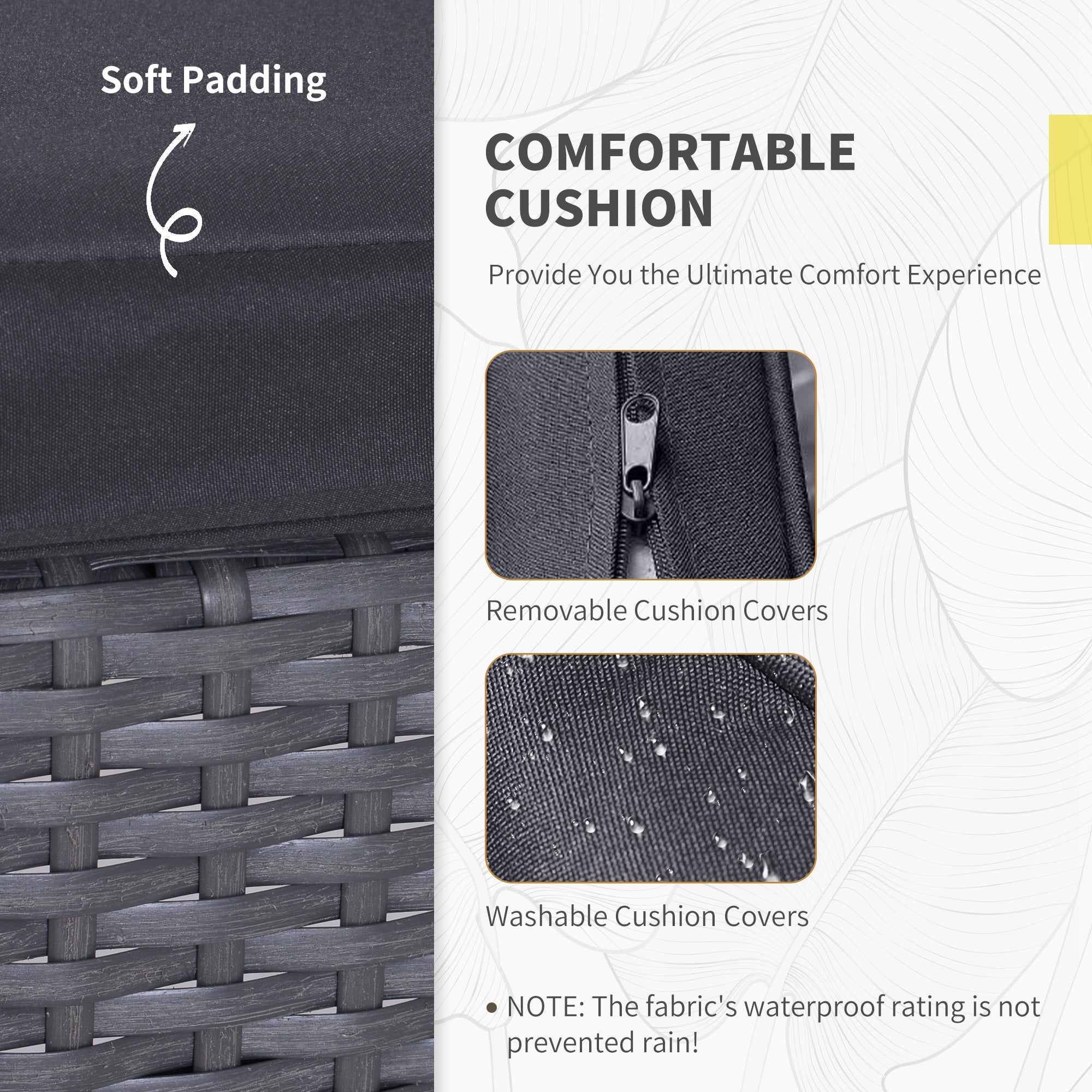 2 Seater Patio Set with Cushions Rattan, Grey/Black