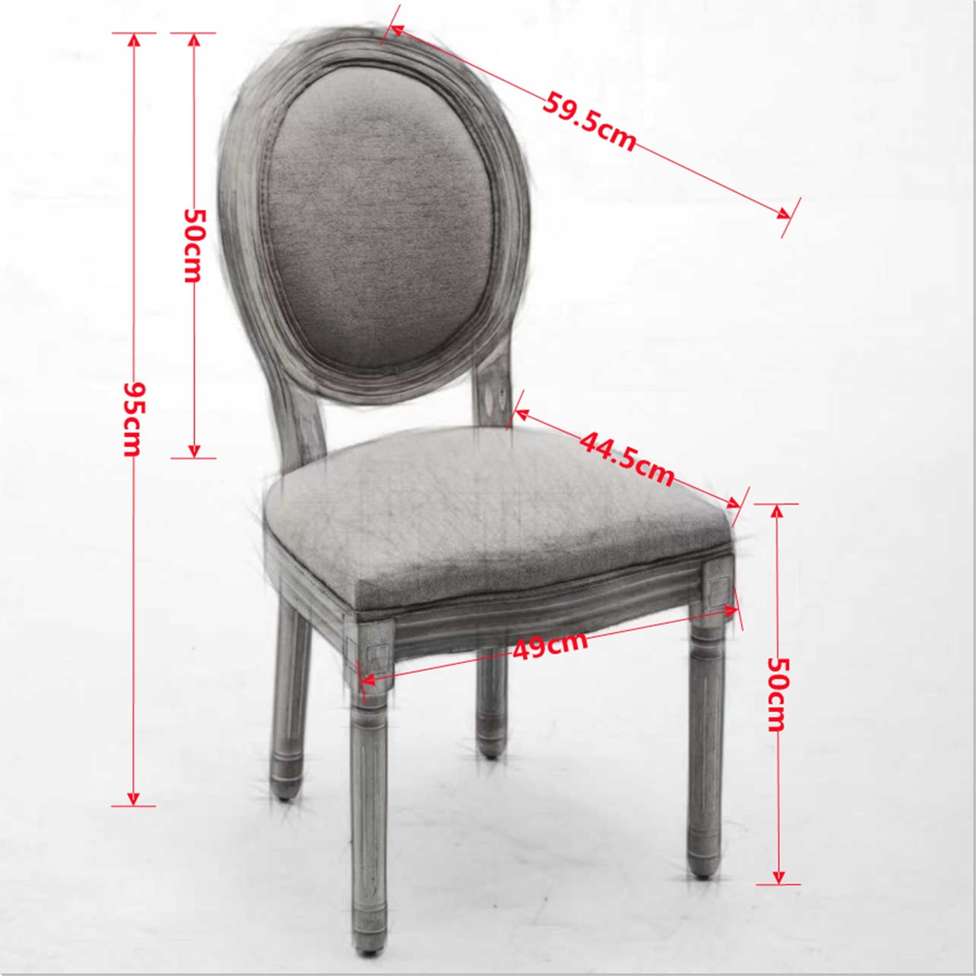 Dining Chair French Style Solid Wood Antique Painting Set of 2 Linen Dark Gray