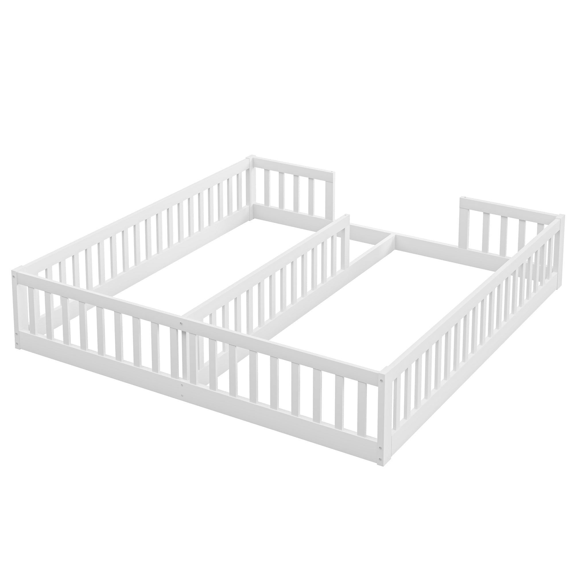 Panel Bed 90x200cm with Railing Minimalist Pine Wood - White