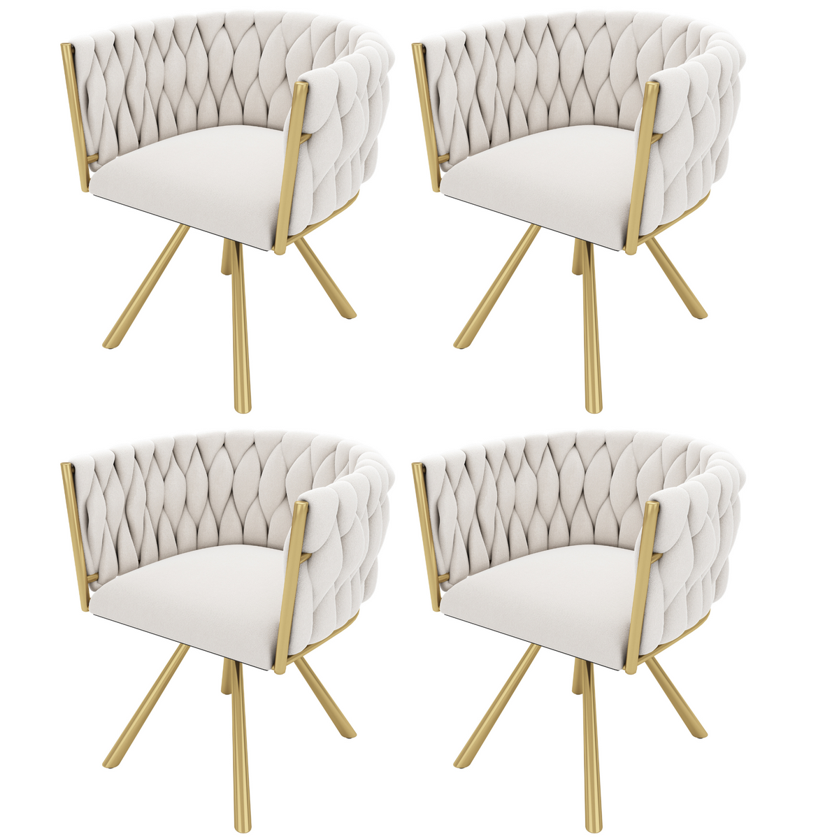 Velvet Dining Chair Set of 4 Swivel Metal Legs - Beige and Gold