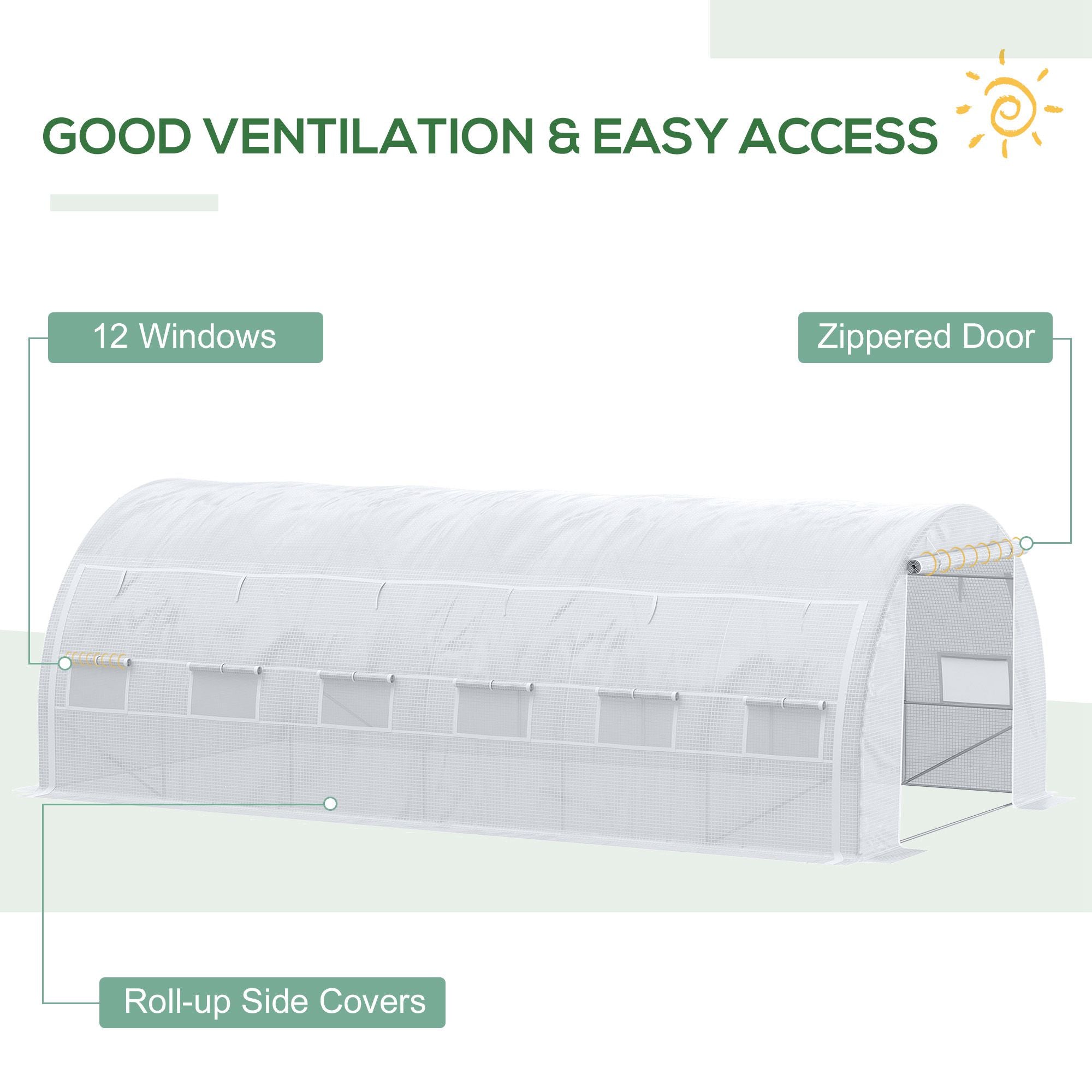 Polytunnel Greenhouse, 6 x 3 x 2 m Walk-in Grow House Tent with Steel Frame, White