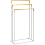 Freestanding Towel Rack, 3 Bars Bathroom Towel Holder, Steel and Bamboo, White
