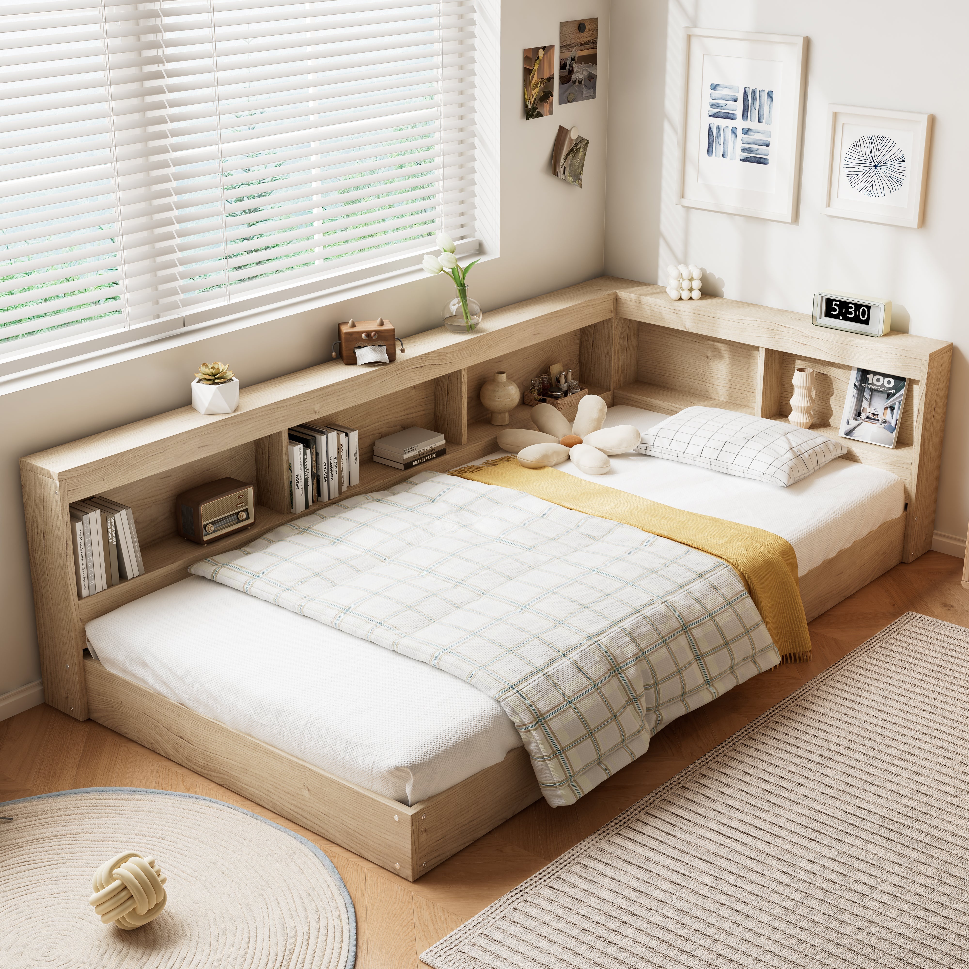 Storage Bed, 3FT Single with Storage Space & Durable MDF+Plywood, White Oak