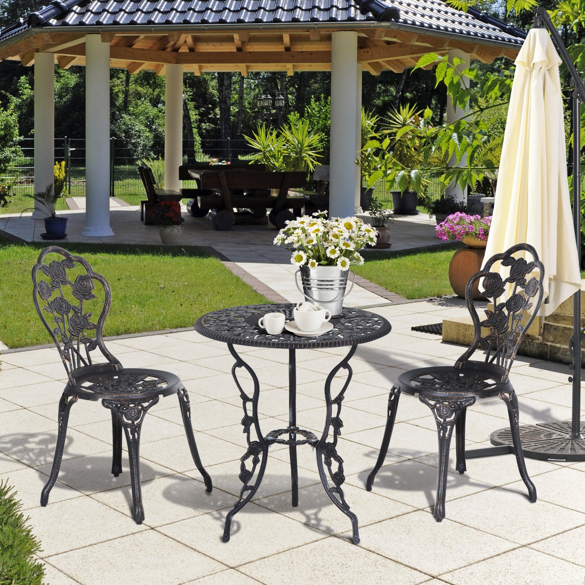 Garden Furniture Set 2-Person Balcony Table & Chair Bronze