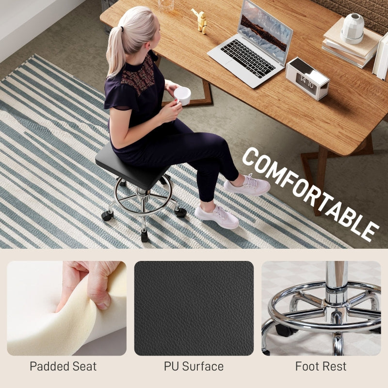 Salon Stool, Adjustable Height Swivel, Faux Leather Black