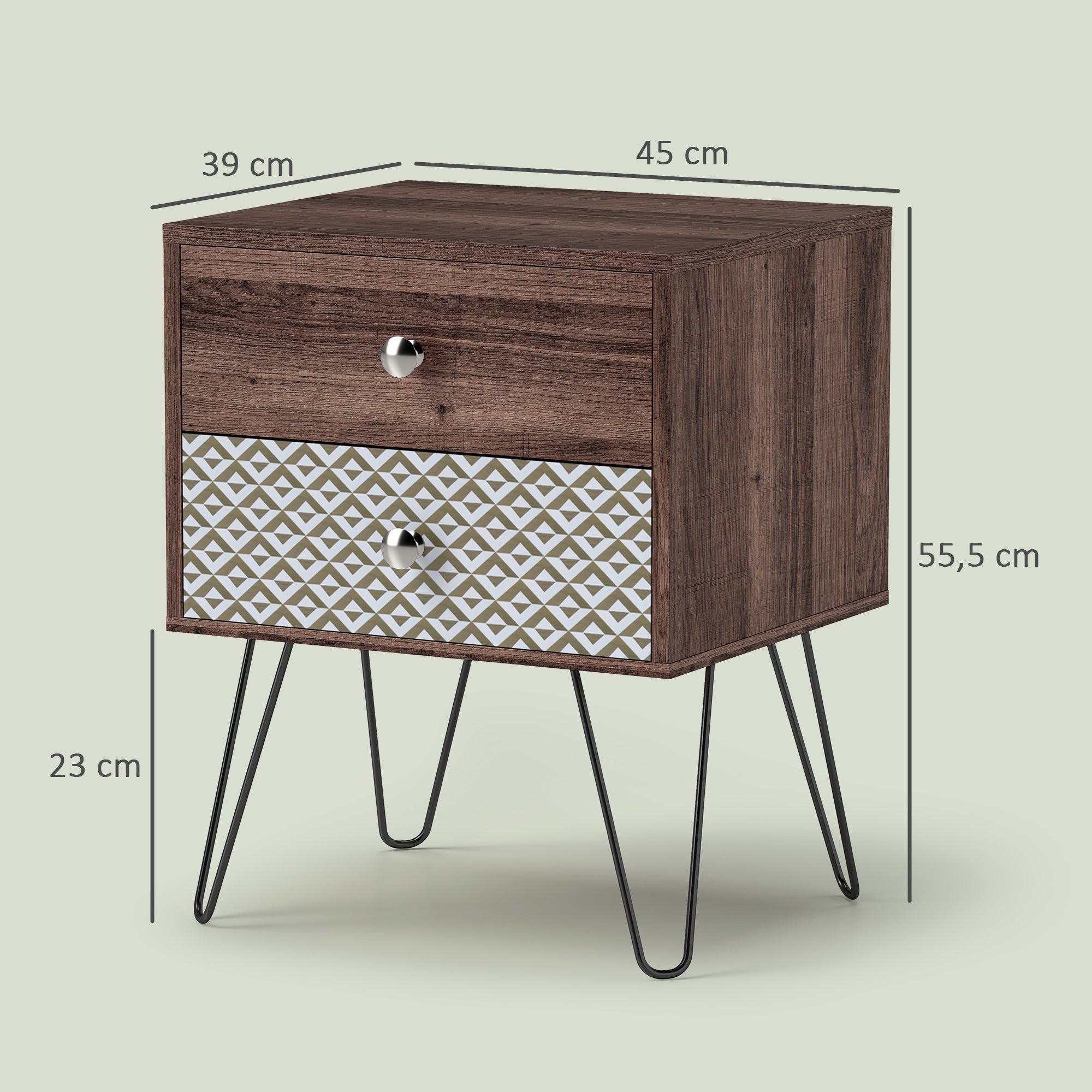 Nightstand 2-Drawer Bedside Table Rustic Brown