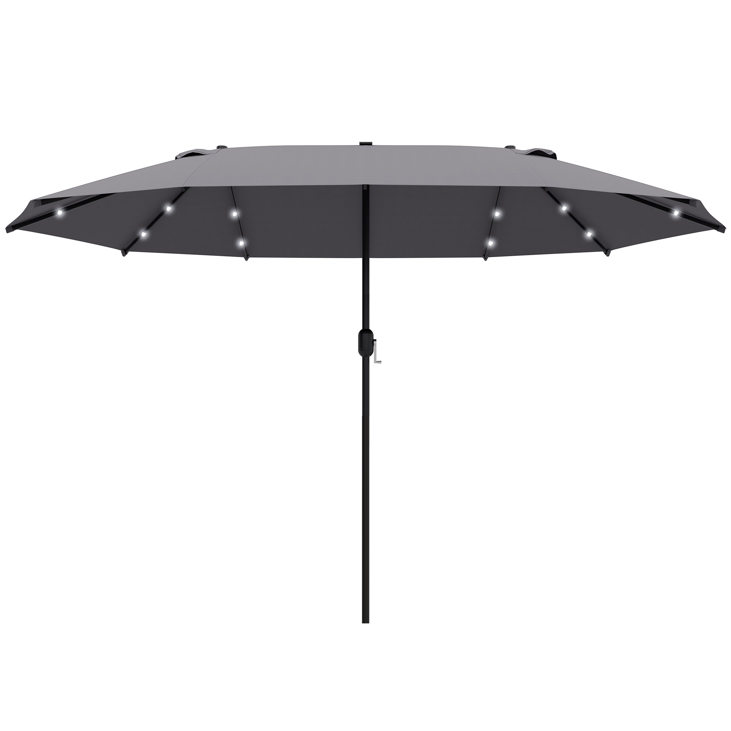 Parasol 440x260cm Double LED Hand Crank Patio Umbrella Dark Grey Metal